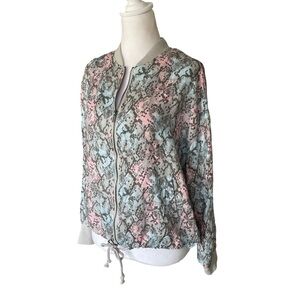 Steve Madden Light Gray/Pink/Blue Snakeskin Print Zip Bomber Jacket Size Medium